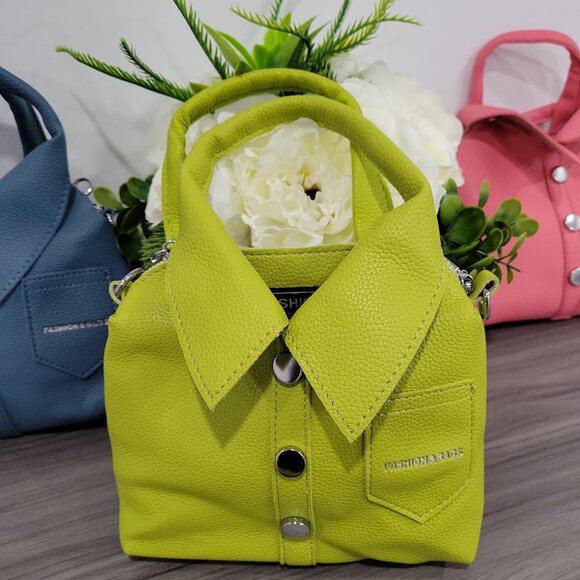 Green Trendy Stylish Shirt-Inspired Handbag or Shoulder Bag w/ Adjustable Strap - Picture 8 of 8